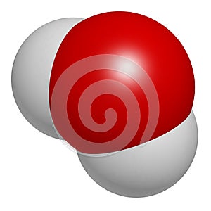 Water H2O molecule. Atoms are represented as spheres with conventional color coding: hydrogen white, oxygen red.