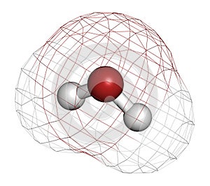 Water H2O molecule. Atoms are represented as spheres with conventional color coding: hydrogen white, oxygen red.