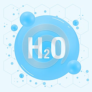 Water H2O molecule models blue and chemical formulas natural. Ecology and biochemistry concept. Vector Illustration