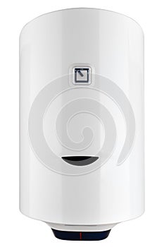 Water heater isolated on a white background. Electric boiler for heating water close-up