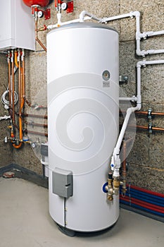 Water heater in modern boiler room