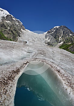 Water hole on Adishi ice-fall