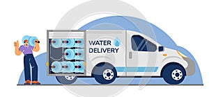 Water for home and office delivery banner cartoon vector illustration isolated.