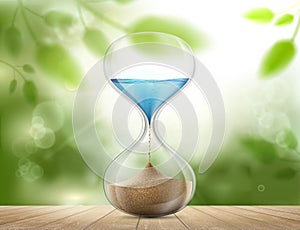 Water in the hourglass turns into sand photo