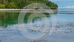 Water Hut of an Homestay on Monsuar Island. Low Tide. Raja Ampat, Indonesia, West Papua