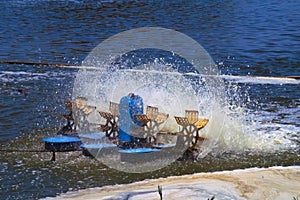 Water hydraulic turbine at the fish pool of Kibbutz Maayan Zvi Israel