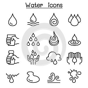 Water icon set in thin line style