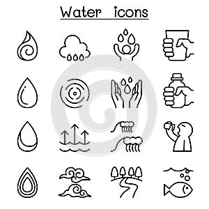 Water icon set in thin line style