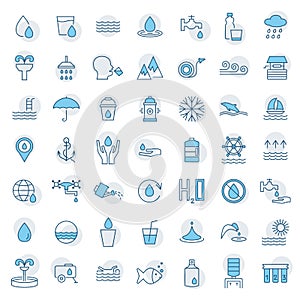 Water icon set in thin line style. Vector symbol