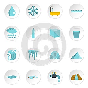 Water icons set in flat style