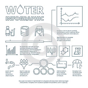 Water infographic. Liquid purification systems quality clean water business graphics diagrams charts vector infographic