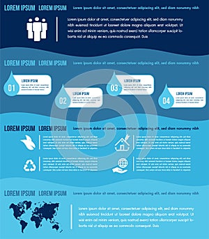 Water infographics elements template with charts and diagrams step by step.Ecology organic nature vector business template