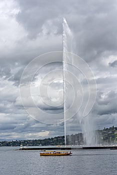 Water jet fountain in the lake of Geneva
