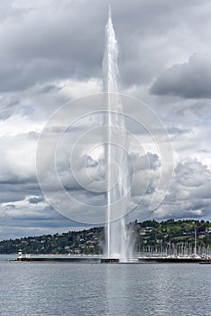 Water jet fountain in the lake of Geneva