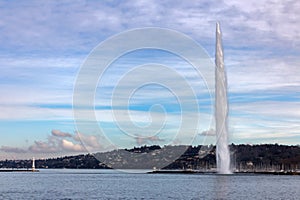 Water Jet fountain on Lake Leman in Geneva