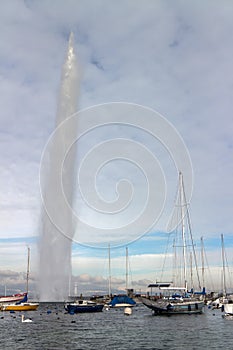 Water Jet fountain on Lake Leman in Geneva