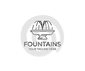Water jet fountain logo template. Linear fountain silhouette vector design