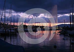 Water Jet in Geneva at twilight 02, Switzerland