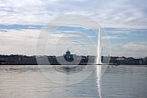 Water Jet Jet d`Eau on Lake Leman in Geneva