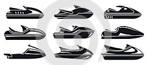Water jet ski icons set, simple style