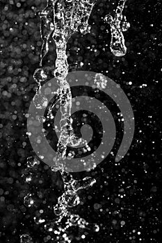 Water jet with spray on a black background