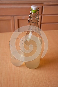 Water Kefir Beverage in Bottle and Glass