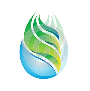 Water leaf sun symbol icon logo abstract plant spring natural health ecology vector