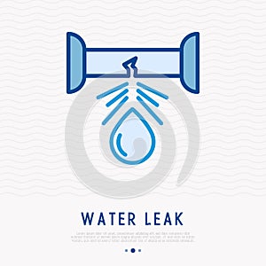 Water leak from pipe thin line icon