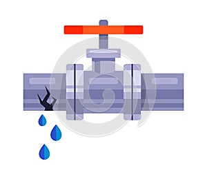 Water leakage from an iron pipe on a white background.