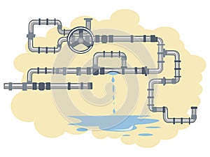 Water leakage in water pipes vector illustration flat