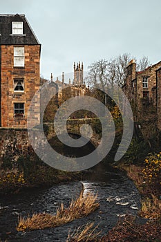 Water of Leith flowing through Dean Village, Edinburgh, Scotland.