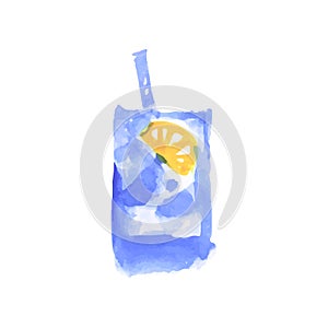 Water with lemon, cocktail colorful hand drawn watercolor vector Illustration