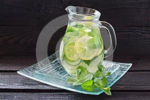 Water with lemon, cucumber, ginger and mint