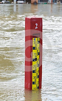 Water level indicator in a flooded river