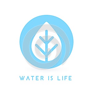 Water is life concept water drop leaf icon. Vector illustration.