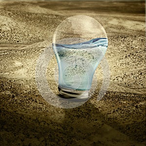 Water in light bulb on dried land