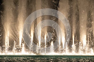 Water and light show of Dubai Mall fountains.