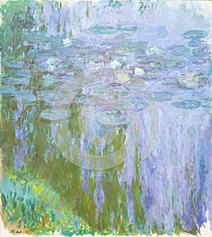 Water-Lilies, Reflection of a Weeping Willow, painting by Claude Monet