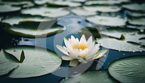 Water lilly in the pond with white flower.