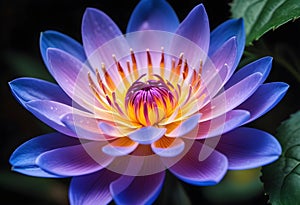 Water Lily Bliss Detailed Macro of Lotus Flower with White and Purple Petals