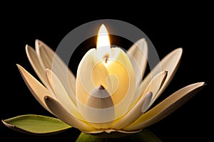 water lily flower candle isolated on black background - grief and rest in peace concept