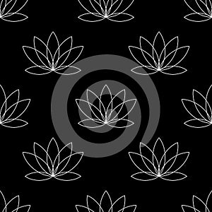 Water lily flower icon. Lotus line symbol Simple illustration of water lily flower vector icon for web. silhouette white on black