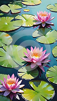 Water lily in the pond. Abstract nature background with lotus flower.