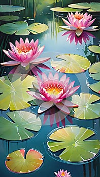 Water lily in the pond. Abstract nature background with lotus flower.