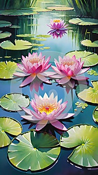 Water lily in the pond. Abstract nature background with lotus flower.