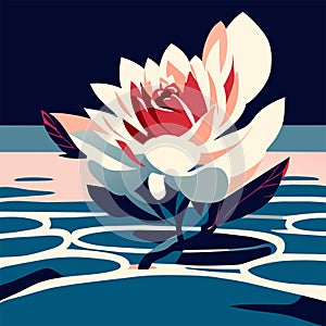 Water lily in the pond. Vector illustration in flat style. AI generated