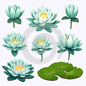 Water Lily Set: Vector Svg Flat Minimalistic Animation Asset
