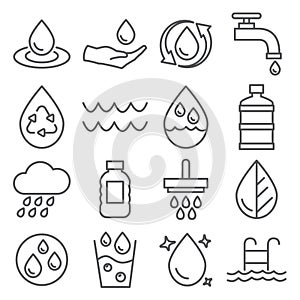 Water line icon set on white background