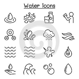 Water, liquid, aqua icon set in thin line style