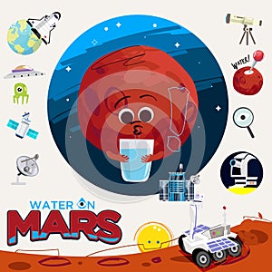 Water or liquid on mars. with Exploration of Mars graphic elemrnts -